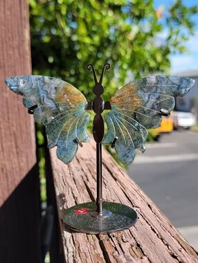 NEW 4.8" x 4" MOSS AGATE WINGS ON STAND
